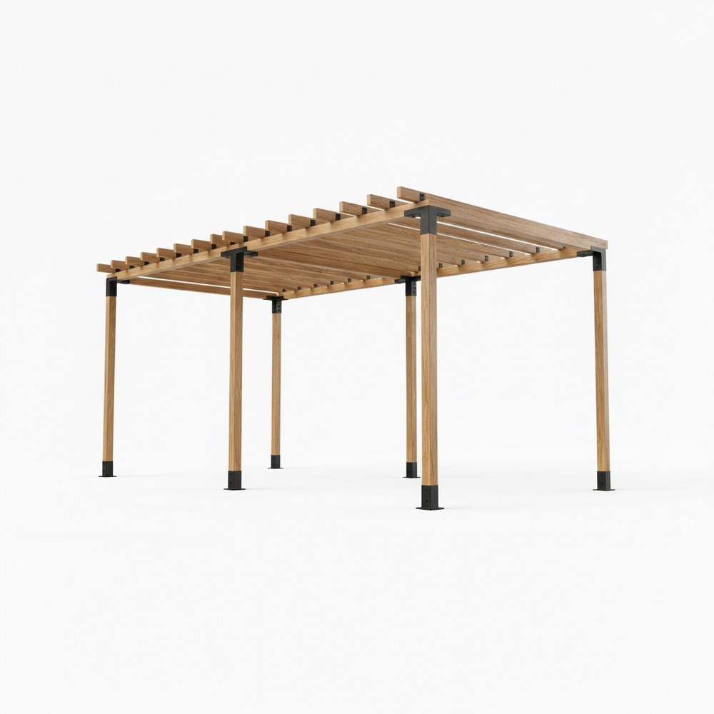 Wooden pergola structure on a white background