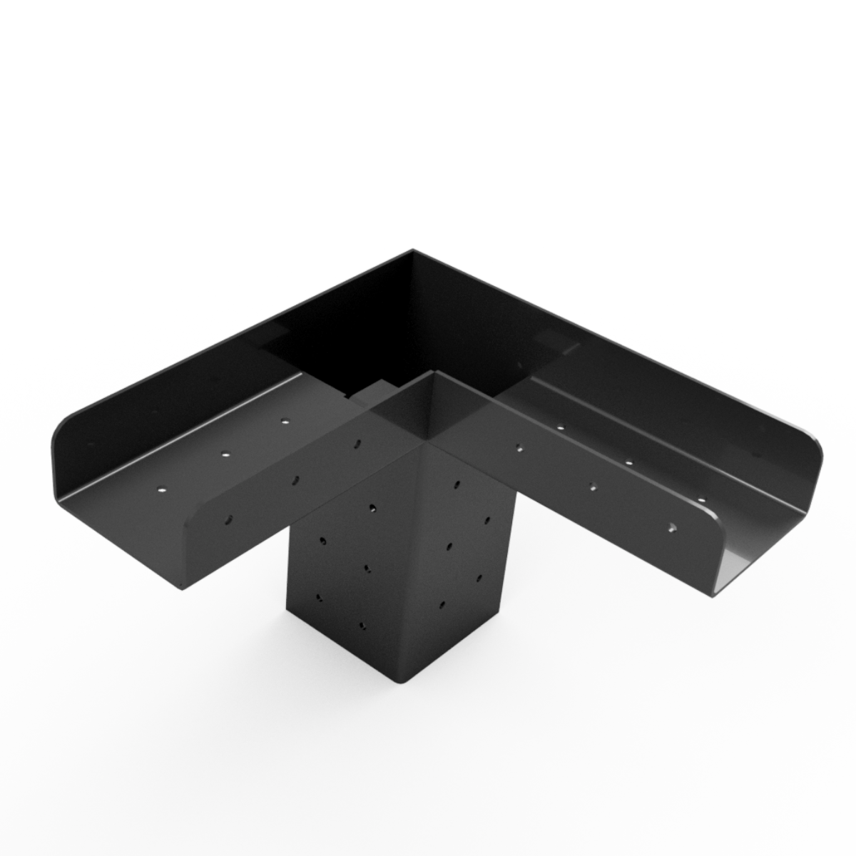Black metal corner bracket on a white background