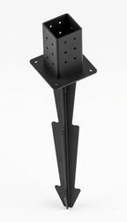 Black metal tripod leg with square base on a white background