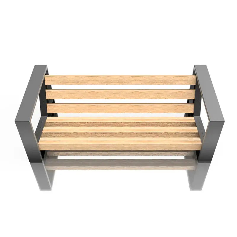Wooden bench with metal frame on a white background