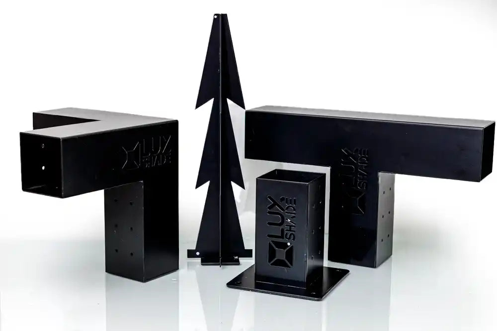 Black metal brackets with 'DXL' branding on a white background